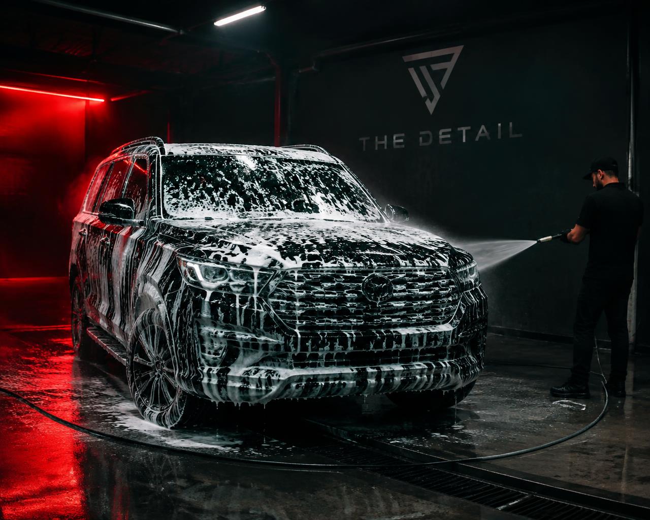 SUV covered in foam during wash